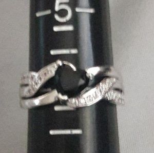925 sterling silver black sapphire heart ring